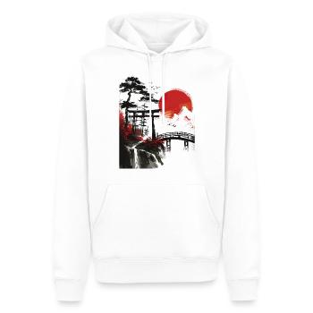 Japan Landschaft Roter Mond Bäume Vögel Bonsai - Männer Premium Bio Hoodie - Weiß - Vorne - Nico (187cm)