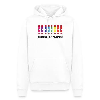 Joueur de bingo choisir une arme - Sweat à capuche Premium bio Homme - blanc - Devant - Nico (187cm)