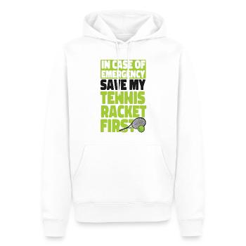 Funny Tennis Player Racket In Case - Men’s Premium Organic Hoodie - white - Front - Nico (187cm)