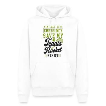 Funny Tennis Player Racket In Case - Men’s Premium Organic Hoodie - white - Front - Nico (187cm)