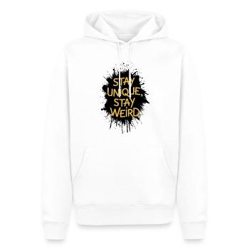 Bleiben Sie einzigartig, bleiben Sie seltsam - Männer Premium Bio Hoodie - Weiß - Vorne - Nico (187cm)