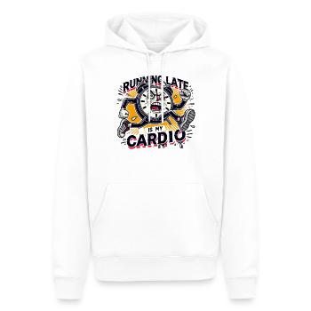 Running Late is My Cardio Funny Clock Humor - Sweat à capuche Premium bio Homme - blanc - Devant - Nico (187cm)