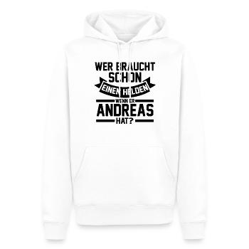 First name Andreas - Men’s Premium Organic Hoodie - white - Front - Nico (187cm)