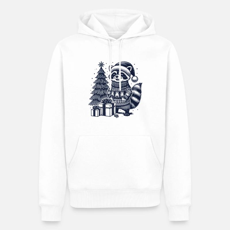 Fröhlicher Waschbär Weihnachten Pullover - Männer Premium Bio Hoodie - Weiß