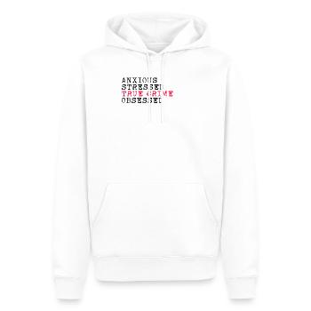 Anxieux Stressé Vrai crime Obsédé Fiction policière - Sweat à capuche Premium bio Homme - blanc - Devant - Nico (187cm)