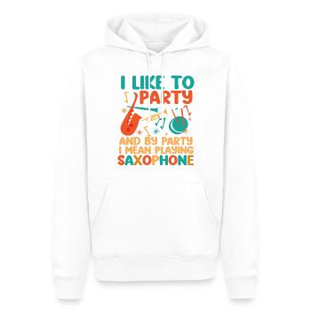 Saxophone J’aime faire la fête et par - Sweat à capuche Premium bio Homme - blanc - Devant - Nico (187cm)