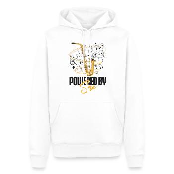 Saxophone Pun Powered By Sax - Men’s Premium Organic Hoodie - white - Front - Nico (187cm)
