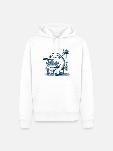 Kawaii Frog with Ramen Noodles Ukiyo-e Japanese - Men’s Premium Organic Hoodie - white
