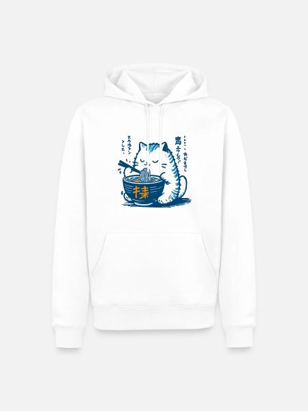 Kawaii Katzen Ramen Nudeln Japan Retro Ukiyo-E - Männer Premium Bio Hoodie - Weiß