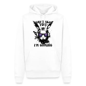 Je ne t’entends pas, je joue avec des lunettes de soleil Bunny - Sweat à capuche Premium bio Homme - blanc - Devant - Nico (187cm)