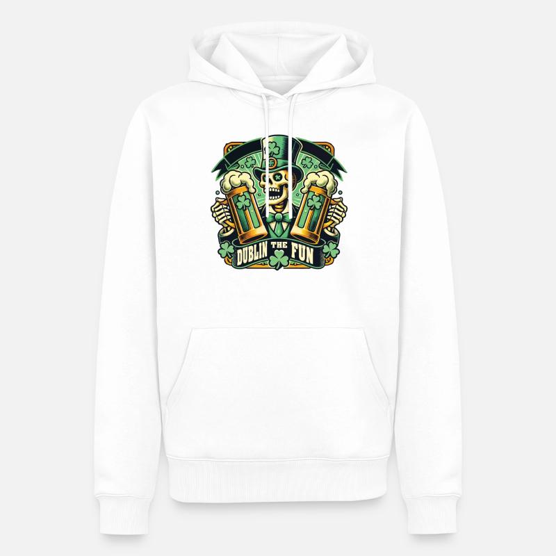 Saint-Patrick Dublin : le squelette amusant - Sweat à capuche Premium bio Homme - blanc