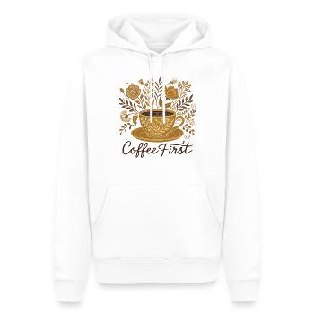 Coffee First Cottagecore Floral Flowers - Men’s Premium Organic Hoodie - white - Front - Nico (187cm)