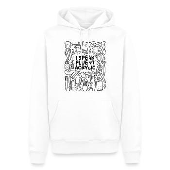 Je parle couramment l’acrylique – Art et peinture - Sweat à capuche Premium bio Homme - blanc - Devant - Nico (187cm)