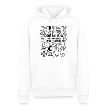 Rêvez grand – L’univers écoute - Sweat à capuche Premium bio Homme - blanc - Devant - Nico (187cm)