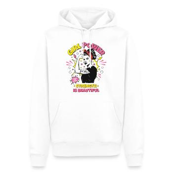 Femme Pop Art Girl Power Girl Power Girl Strong - Sweat à capuche Premium bio Homme - blanc - Devant - Nico (187cm)