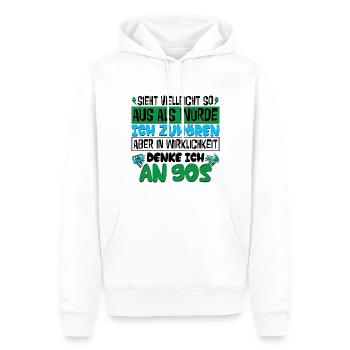 in Wirklichkeit denke ich an 90s - Männer Premium Bio Hoodie - Weiß - Vorne - Nico (187cm)