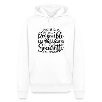 Cadeau Meilleure Sœurette - Cadeau Super Soeurette - Sweat à capuche Premium bio Homme - blanc - Devant - Nico (187cm)
