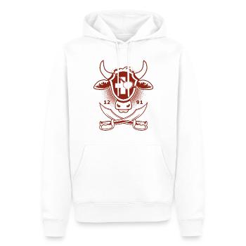 Kuhkopf mit Schweizerkreuz | Piraten Grafik - Männer Premium Bio Hoodie - Weiß - Vorne - Nico (187cm)