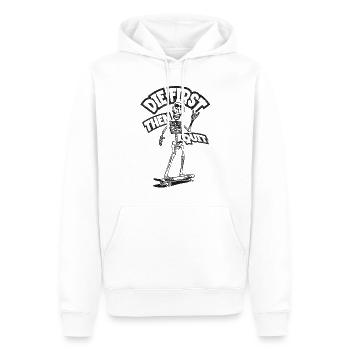 Cartoon Skelett mit Skateboard | Gib niemals auf! - Männer Premium Bio Hoodie - Weiß - Vorne - Nico (187cm)