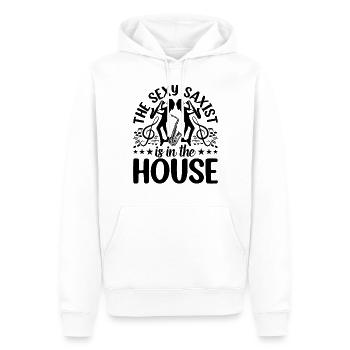 Saxophoniste Saxophoniste - Le saxophoniste sexy est dans le - Sweat à capuche Premium bio Homme - blanc - Devant - Nico (187cm)