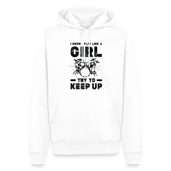 I Know I Play Like A Girl Try To Keep Up - Drummer - Men’s Premium Organic Hoodie - white - Front - Nico (187cm)