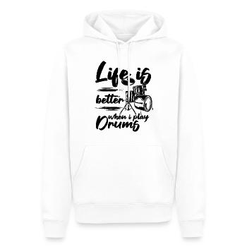 Life Is Better When I Play Drums - Drum Player - Männer Premium Bio Hoodie - Weiß - Vorne - Nico (187cm)