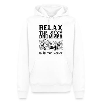 Relax The Sexy Drummer Is In The House - Sexy Drum - Men’s Premium Organic Hoodie - white - Front - Nico (187cm)