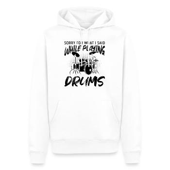 Désolé pour ce que j’ai dit en jouant de la batterie - Drum P - Sweat à capuche Premium bio Homme - blanc - Devant - Nico (187cm)