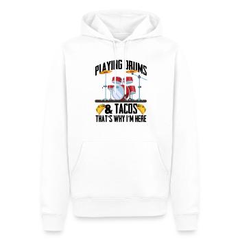 Funny Drummer - Jouer de la batterie et des tacos C’est pourquoi je - Sweat à capuche Premium bio Homme - blanc - Devant - Nico (187cm)