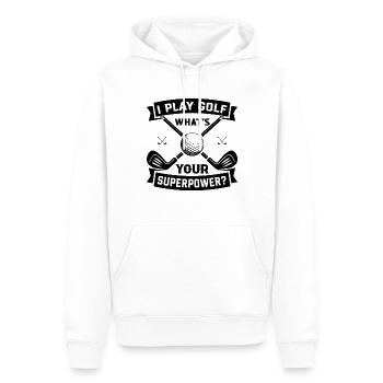 Je joue au golf Quel est votre superpouvoir - Joueur de golf - Sweat à capuche Premium bio Homme - blanc - Devant - Nico (187cm)