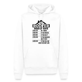 Tarif horaire des couvreurs - Tarif horaire des couvreurs drôles - Sweat à capuche Premium bio Homme - blanc - Devant - Nico (187cm)