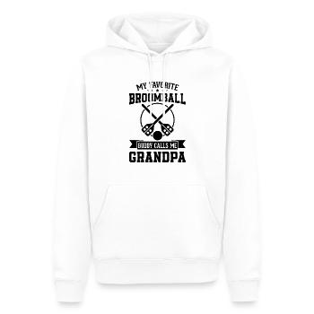 Mon copain de ballon-balai préféré m’appelle Grand-père balai - Sweat à capuche Premium bio Homme - blanc - Devant - Nico (187cm)