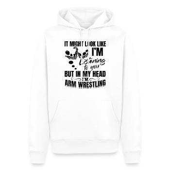 Armwrestling Arm Wrestler - Dans ma tête je suis bras de fer - Sweat à capuche Premium bio Homme - blanc - Devant - Nico (187cm)