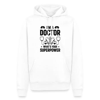 Je suis un médecin Quel est votre superpouvoir - Sweat à capuche Premium bio Homme - blanc - Devant - Nico (187cm)