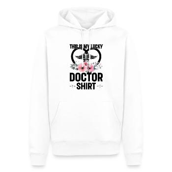 C’est mon médecin porte-bonheur chemise médecin - Sweat à capuche Premium bio Homme - blanc - Devant - Nico (187cm)