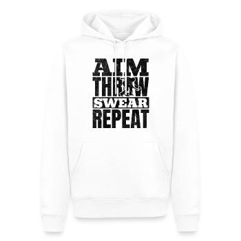 Floorball - Aim Throw Swear Repeat - Floorball Pla - Männer Premium Bio Hoodie - Weiß - Vorne - Nico (187cm)
