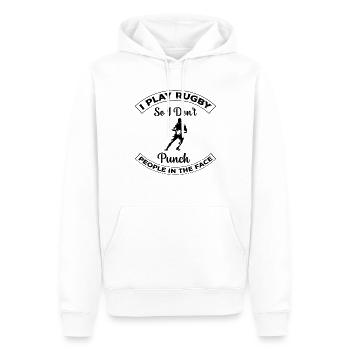 I play rugby so I don't punch people in the face - - Men’s Premium Organic Hoodie - white - Front - Nico (187cm)