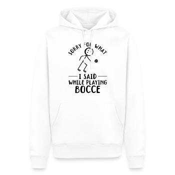 Funny Boccia - Désolé pour ce que j’ai dit en jouant - Sweat à capuche Premium bio Homme - blanc - Devant - Nico (187cm)