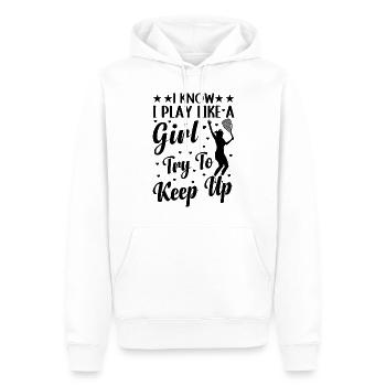 Je sais que je joue comme une fille essaie de suivre le rythme - Raquette - Sweat à capuche Premium bio Homme - blanc - Devant - Nico (187cm)