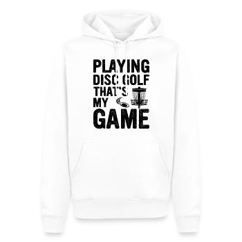 Jouer au disc golf c’est mon jeu - Disc Golfer - Sweat à capuche Premium bio Homme - blanc - Devant - Nico (187cm)