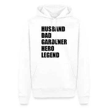 Mari Papa Jardinier Héros Légende - Jardinier Amateur - Sweat à capuche Premium bio Homme - blanc - Devant - Nico (187cm)