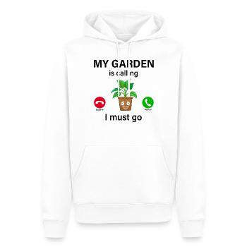Jardinage - Mon jardin m’appelle, je dois partir - Terres - Sweat à capuche Premium bio Homme - blanc - Devant - Nico (187cm)