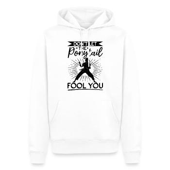 Ne laissez pas la queue de cheval vous tromper - Muay Thai drôle - Sweat à capuche Premium bio Homme - blanc - Devant - Nico (187cm)
