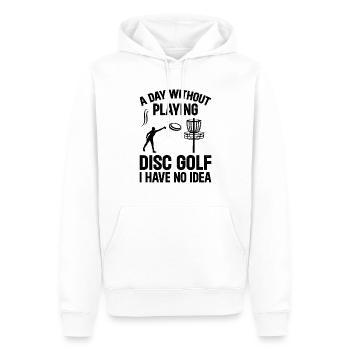 Une journée sans jouer au disc golf, je n’en ai aucune idée - D - Sweat à capuche Premium bio Homme - blanc - Devant - Nico (187cm)