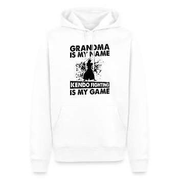 Kendo, mamie, c’est mon nom, le combat Kendo, c’est mon jeu - Sweat à capuche Premium bio Homme - blanc - Devant - Nico (187cm)