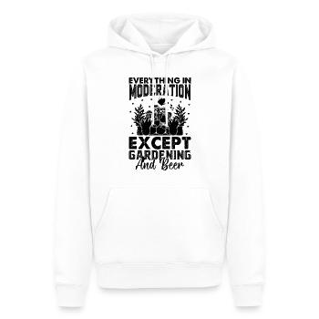 Tout avec modération, sauf le jardinage et la bière - Sweat à capuche Premium bio Homme - blanc - Devant - Nico (187cm)