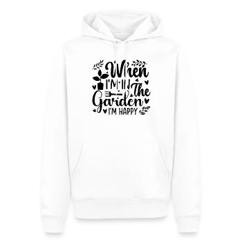 Quand je suis dans le jardin, je suis heureux - Jardinage Hobby - Sweat à capuche Premium bio Homme - blanc - Devant - Nico (187cm)