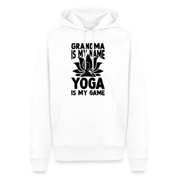 Mamie est mon nom Le yoga est mon jeu - Mamie Yoga - Sweat à capuche Premium bio Homme - blanc - Devant - Nico (187cm)