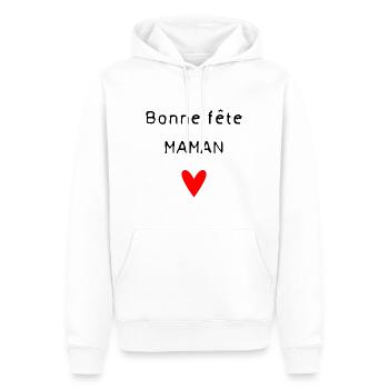 BONNE FÊTE. FÊTE DES MÈRES. FÊTE DES PÈRES. FÊTE - Sweat à capuche Premium bio Homme - blanc - Devant - Nico (187cm)