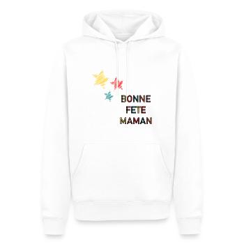 BONNE FÊTE. FÊTE DES MÈRES. FÊTE DES PÈRES. FÊTE - Sweat à capuche Premium bio Homme - blanc - Devant - Nico (187cm)